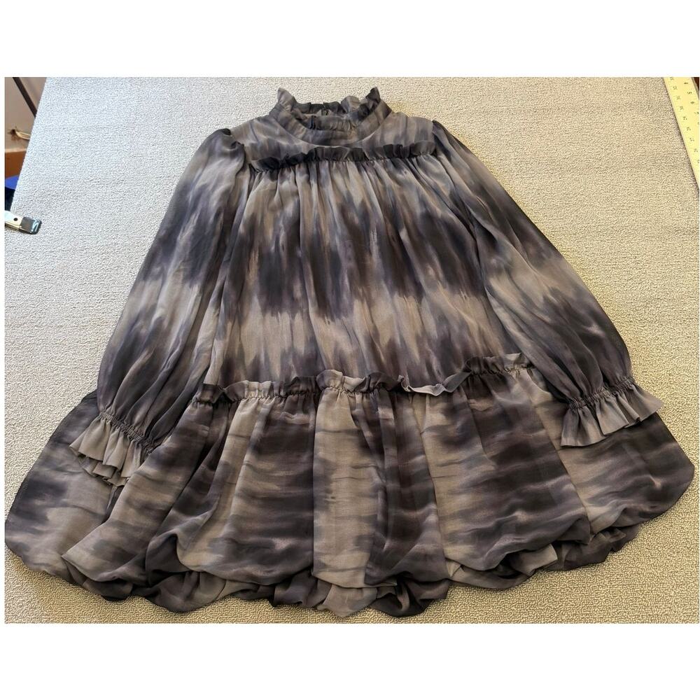 TOCCIN x DTA Women's 10 Black‎ White Tie-Dye Ruffled Tiered Mini Dress
